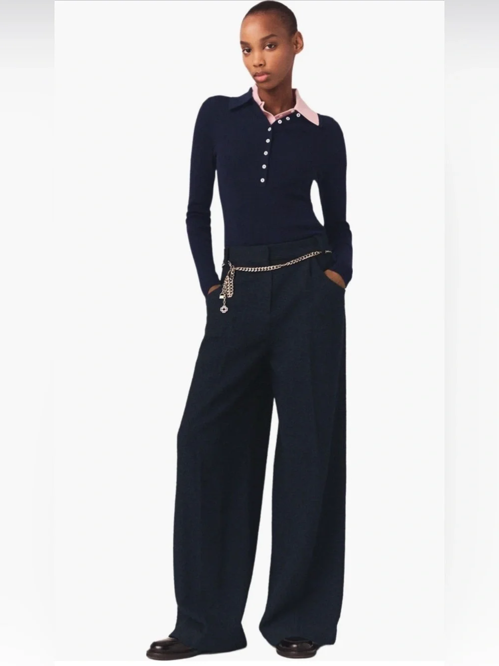 Maje Tweed trousers with chain‎ belt